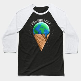 Ice Cream Cone With Melting Ice Cream Ball For Earth Day Baseball T-Shirt